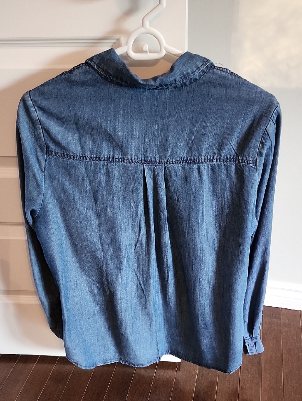 Denim Ruffle-Front Blouse - Blue - Picture 5 of 5